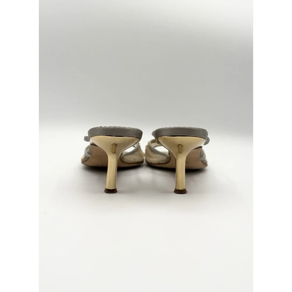 Chanel Gold Clover Lucky Charm  Gold & Silver Mules Heels Vintage Size EU 36.5
